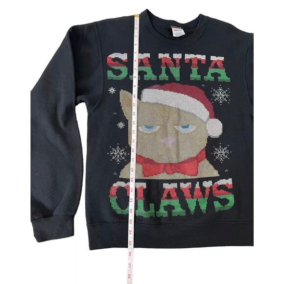 Holiday Time Ugly Christmas Men's Sweater Santa Claws Black Crewneck Size Small - Picture 6 of 7